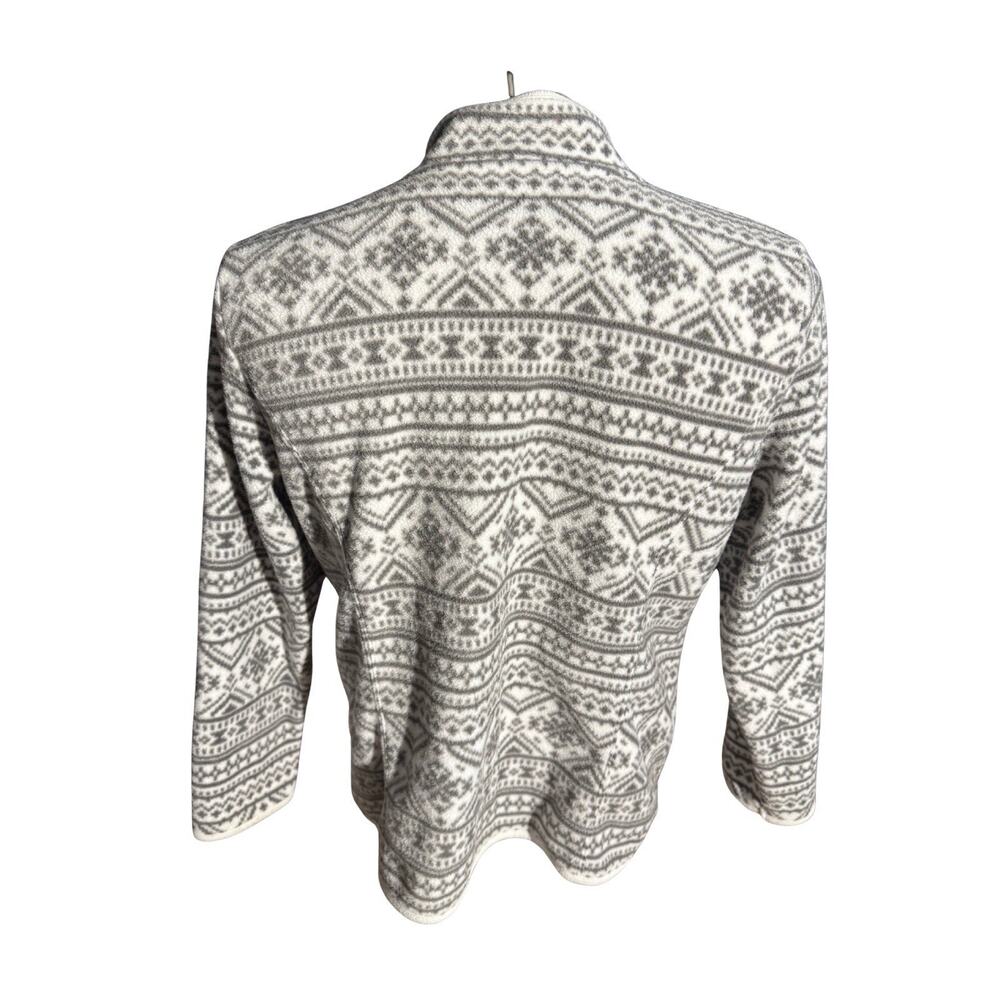 Karen Scott Sport Fleece Jacket Women’s L White Gray Fair Isle Full Zip Cozy - Picture 3 of 4